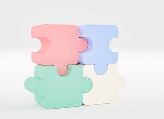 Jigsaw puzzle connecting, Symbol of teamwork, Problem-solving, Cooperation, Partnership, Strategy jigsaw business concept, 3d rendering.