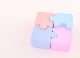Jigsaw puzzle connecting, Symbol of teamwork, Problem-solving, Cooperation, Partnership, Strategy jigsaw business concept, 3d rendering.