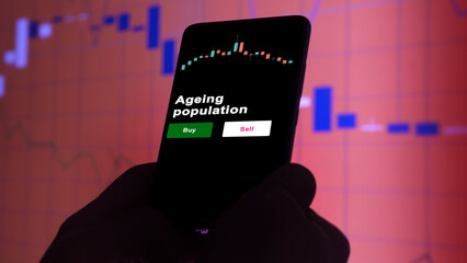 An investor's analyzing the ageing population etf fund on screen. A phone shows the senior ETF's population to invest