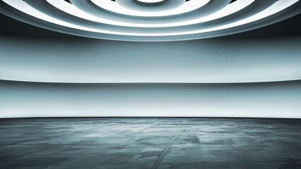 Modern virtual studio background stage. Ideal for construction live shows, or automotive events. 3D graphics rendering backdrop, template, suitable on video tracking system sets, with green screen