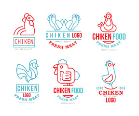 Fresh Chicken Meat and Premium Quality Poultry Product Logo Vector Set
