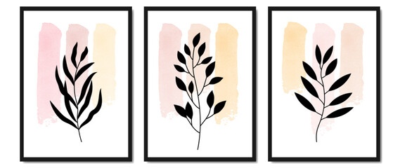 Fototapeta na wymiar Set of creative minimalist hand drawn illustrations with brush strokes and botanical elements, branches. For decorating walls, decorating postcards. Hand drawn vector design elements. EPS10 vector.