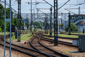 Railway infrastructure on a siding on a sunny summer day. Rail.