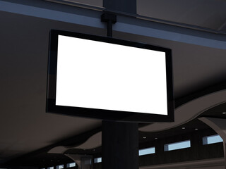 Hanging LCD screen on the shopping mall. 3d rendering illustration.