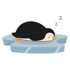 Cute cartoon style penguin sleeping on ice floe