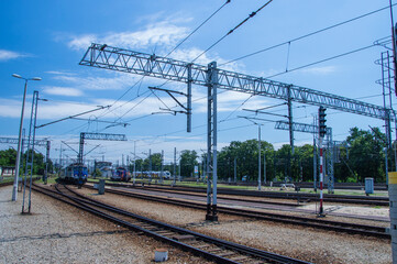 Railway infrastructure on a siding on a sunny summer day. Rail.