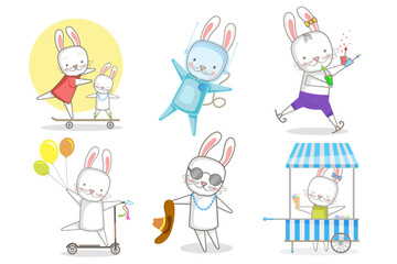 Vector image of a cute bunny. Isolated background, postcard, design.
