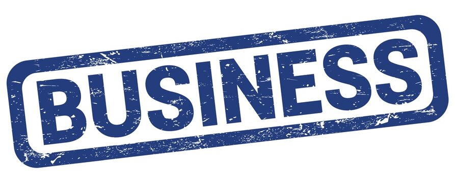 BUSINESS text written on blue rectangle stamp.