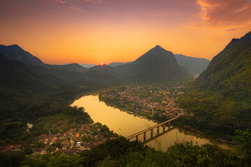 Sunset viewpoint at Nong Khiaw, Muang Ngoi village, northern Laos.