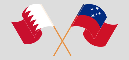 Crossed and waving flags of Bahrain and Samoa