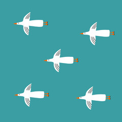 Flying white seagulls on blue background