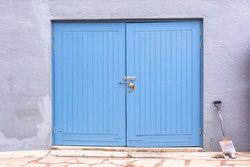 Building Double Blue Painted Wood Doors Workshop Spade Outdoors