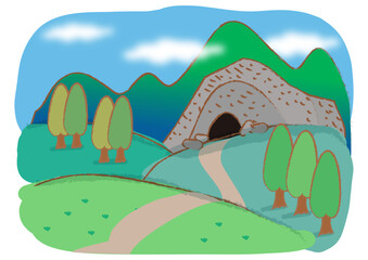 Fototapeta premium landscape with hill and cave