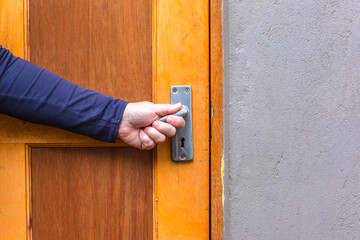 Door Hand Grip Holding Handle Arm Human Closeup Outdoors