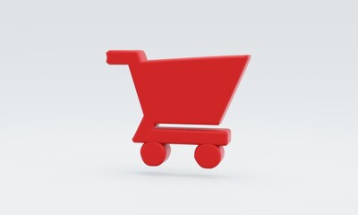 Minimal red shopping sale concept symbol on white background. 3D illustration for shopping online.