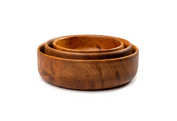 Empty Wood Bowl Isolated, Wooden Bowl on White Background, Rustic Mock Up