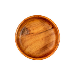 Empty Wood Bowl Isolated, Wooden Bowl on White Background Top View, Rustic Mock Up