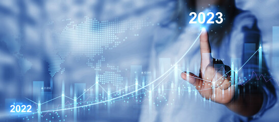 Business increase arrow graph corporate future growth year 2022 to 2023. New Goals, Plans and...