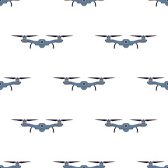 Seamless pattern with drone. Modern technology. Texture with flying copter. Trendy style background, decoration.