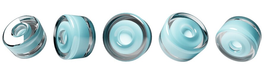 Blue Glossy glass Geometric Shapes. Design elements realistic 3d illustration. Modern minimal design objects. Abstract art