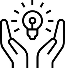Idea line icon. Light bulb in hand. 