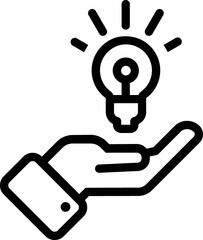 Idea line icon. Light bulb in hand. 