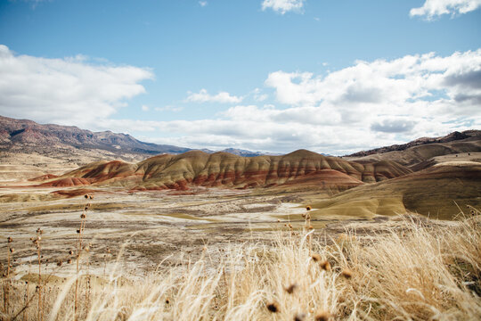 View of painted hills on sunny day in Oregon