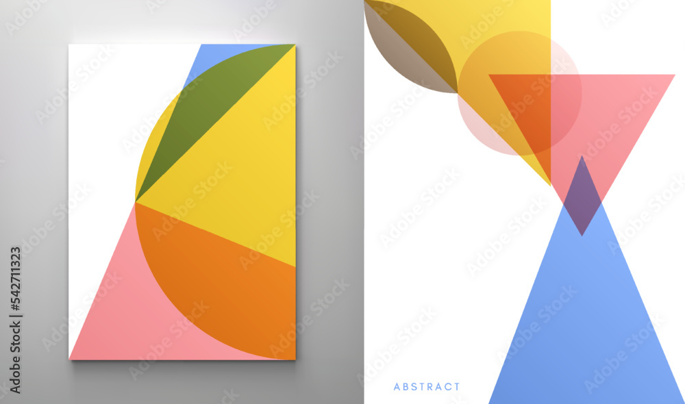 Wall mural art composition of flat colorful vector shapes. abstract transparency geometrical background. cover 