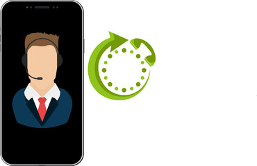 Call center operator avatar flat icon. Customer service and communications, customer support, telephone assistance, information, solutions. PNG