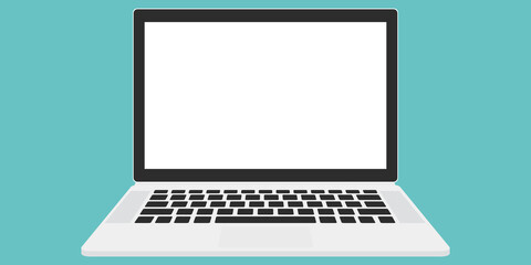 laptop layout in flat style, png, device screen layout. Realistic open laptop with blank screen for you design.