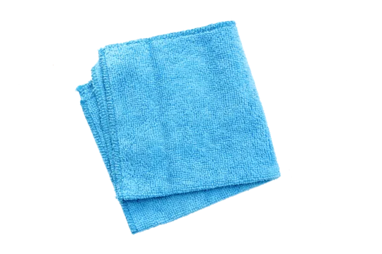 Folded blue rag for housework with soft texture on transparent surface, PNG