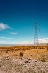high voltage tower in the valley of the peruvian andes