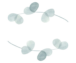 Frame made of eucalyptus. Watercolor botanical illustration. For botanical design, invitation design, wedding design.