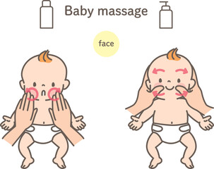 ベビーマッサージをされている笑顔の赤ちゃんのイラスト素材セット