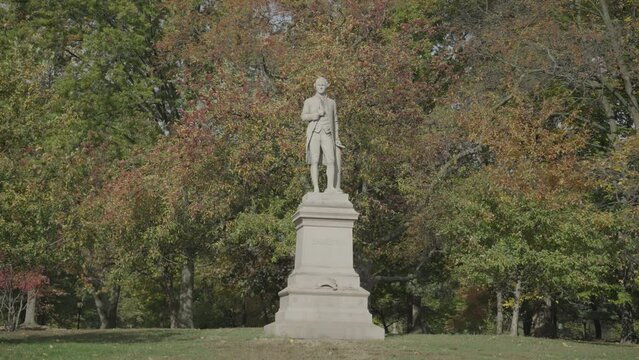 Alexander Hamilton Monument In Central Park On Fall Manhattan NYC