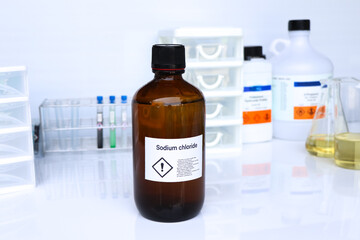 Sodium chloride in glass, chemical in the laboratory and industry