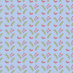 pattern blue background berries and leaves