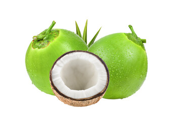 coconut with leaf on transparent png