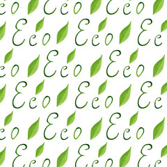 Watercolor pattern with the inscription eco and leaves. Watercolor eco illustration, isolated on transparent background. For eco design, web design, postcard design.