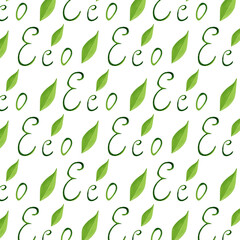Watercolor pattern with the inscription eco and leaves. Watercolor eco illustration, isolated on transparent background. For eco design, web design, postcard design.