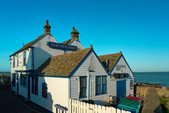 Close-up of the old Neptune pub on the beach of Whitstable, Kent.