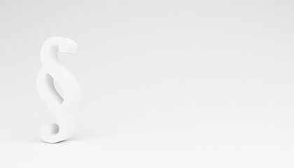 Abstract 3d-illustration of a single white paragraph sign in front of a white background as a symbol for law and judge