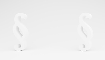 Abstract 3d-illustration of two white paragraph signs in front of a white background as a symbol for legislation, law and judgement