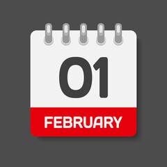 Icon day date 1 February, template calendar page