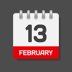 Icon day date 13 February, template calendar page