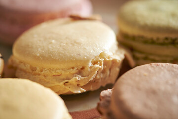 Macaroons close-up on a stone plate