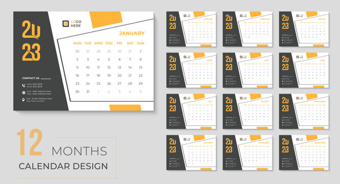 2023 desk calendar design with Monthly printable business calendars template