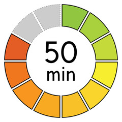 50 minutes with circle time pie diagram,concept of time,illustration,vector.