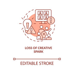 Loss of creative spark terracotta concept icon. Shortage of teamwork abstract idea thin line illustration. Isolated outline drawing. Editable stroke. Arial, Myriad Pro-Bold fonts used