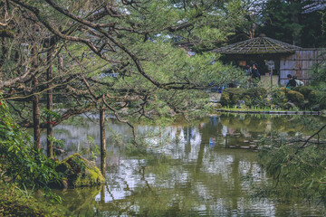 Kyoto, Japan spring at Heian Shrines pond garden. 10 April 2012